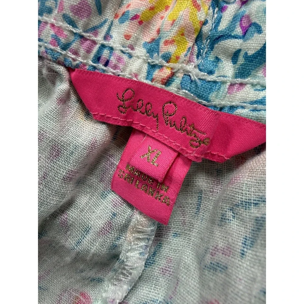 Lilly Pulitzer Pants Womens XL Pink Taron Linen Ankle Drawstring Splashdance